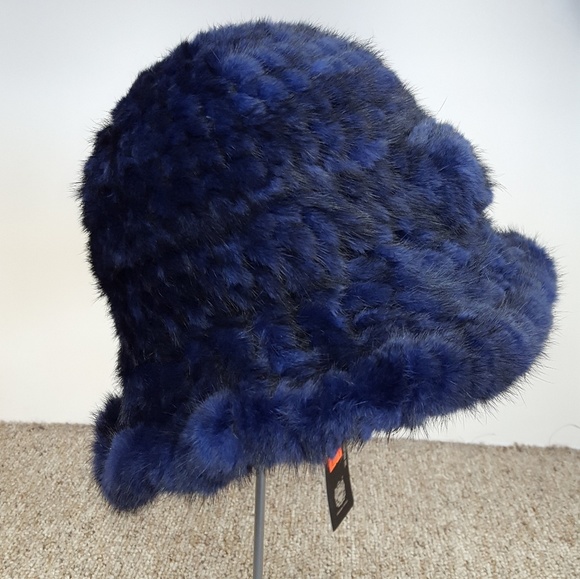 Knitted Mink Fur Hat with Rose